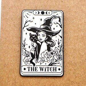 Spell The Witch Enamel Pin, Tarot Card, Cat Moon, Gothic Mystic Unisex Lapel Pin